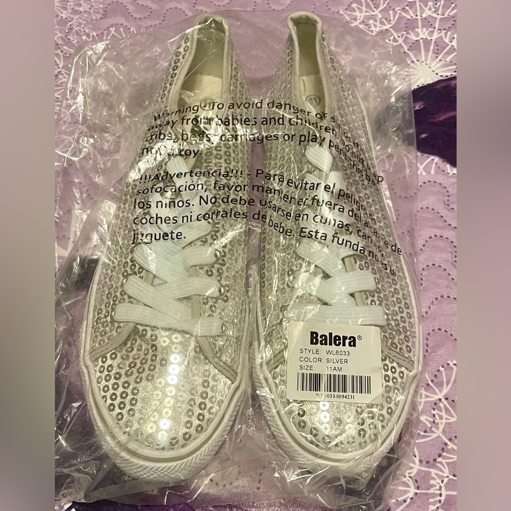 Balera size 11 women’s silver sequin sneakers.